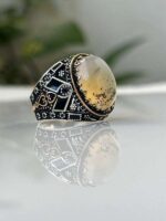 Yemeni Agate Stone Silver Ring #009