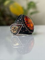 Amber Stone Silver Ring #012 - Image 4