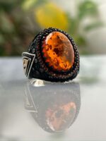 Amber Stone Silver Ring #012 - Image 5