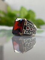 925 Silver Ring with Red Zircon Stone #017 - Image 4
