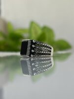 Black Onyx Stone Silver Ring #021 - Image 3