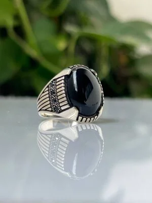 Black Agate Silver Ring