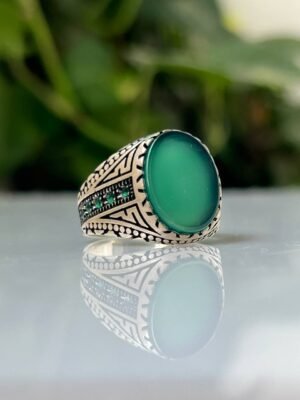 Green Agate Silver Ring