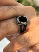 Black Onyx Stone Silver Ring #026 - Image 5