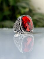 Red Zircon Stone Silver Ring #34