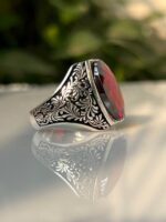 Red Zircon Stone Silver Ring #34 - Image 4