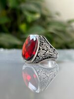 Red Zircon Stone Silver Ring #34 - Image 3