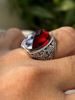 Red Zircon Stone Silver Ring #34 - Image 2