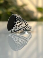 Black Onyx Stone Silver Ring #028 - Image 3