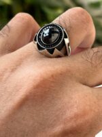 Black Onyx Stone Silver Ring #027 - Image 7