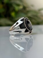 Black Onyx Stone Silver Ring #027 - Image 5