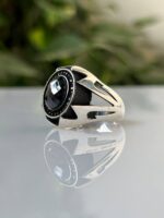 Black Onyx Stone Silver Ring #027 - Image 4