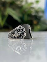 Black Agate Stone Silver Ring #045 - Image 5