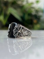 Black Agate Stone Silver Ring #045 - Image 4