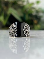 Black Agate Stone Silver Ring #045 - Image 3