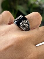 Black Agate Stone Silver Ring #045 - Image 2