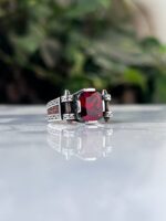 Red Zircon Stone Silver Ring