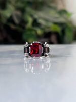 Red Zircon Stone Silver Ring - Image 2