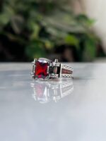 Red Zircon Stone Silver Ring - Image 3