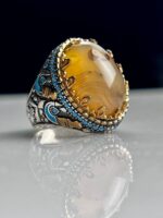 Yemeni Agate Silver Ring #066 - Image 8