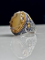 Yemeni Agate Silver Ring #066 - Image 4