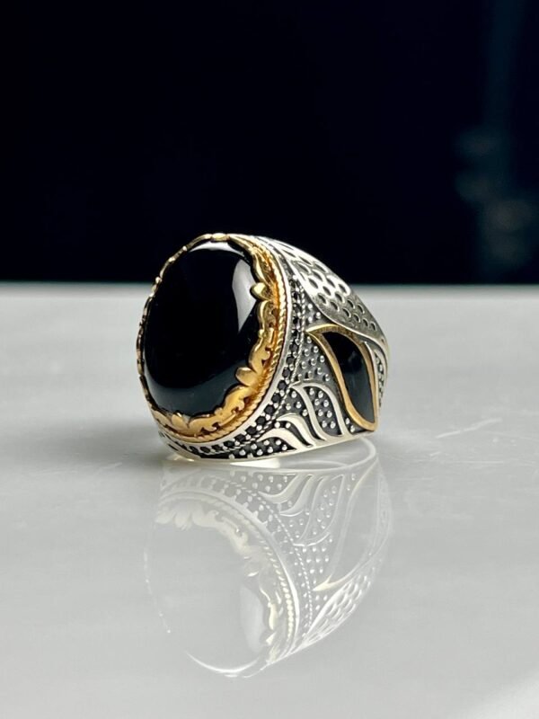 Black Agate Stone Silver Ring