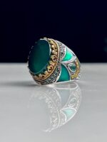 Green Agate Stone Silver Ring #059
