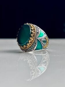 Green Agate Stone Silver Ring