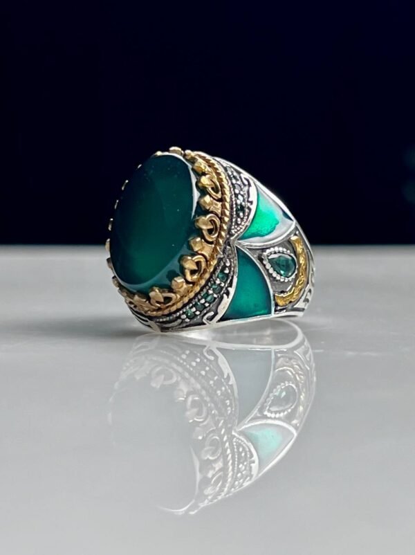 Green Agate Stone Silver Ring