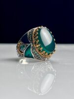 Green Agate Stone Silver Ring #059 - Image 3