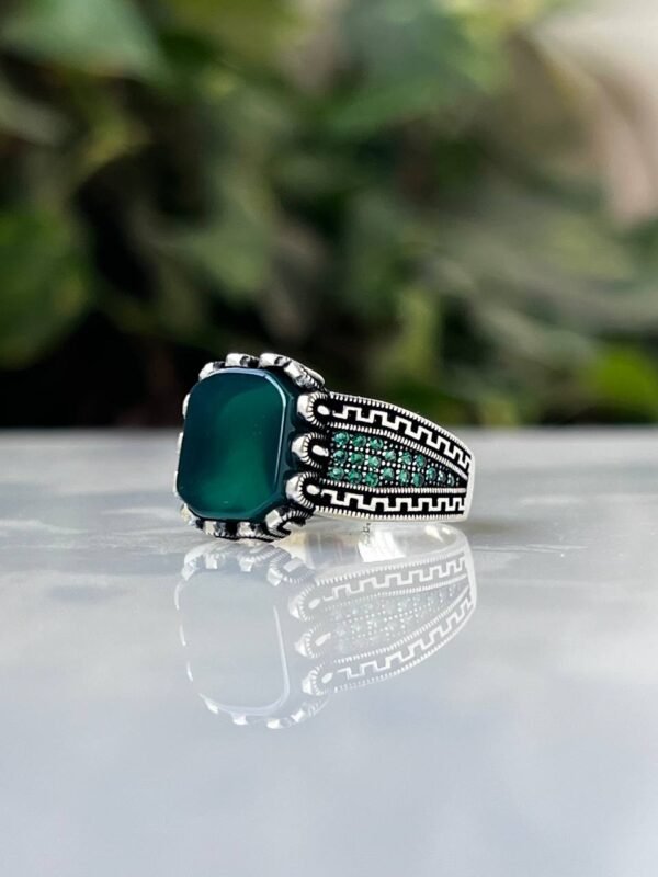 Green Agate Stone Silver Ring