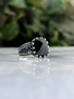 Black Onyx Stone Silver Ring #076