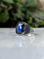 Blue Zircon Stone Silver Ring #077 - Image 3