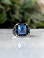 Blue Zircon Stone Silver Ring #077 - Image 2