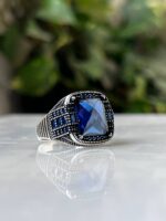 Blue Zircon Stone Silver Ring #077