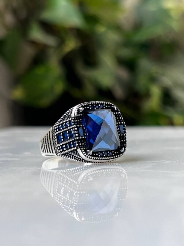 Blue Zircon Stone Silver Ring