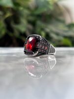 Red Zircon Stone Silver Ring #078 - Image 3
