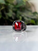 Red Zircon Stone Silver Ring #078 - Image 2