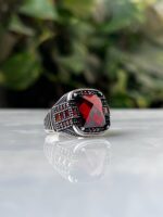 Red Zircon Stone Silver Ring #078