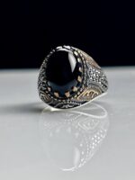 Black Agate Stone Silver Ring #080 - Image 2