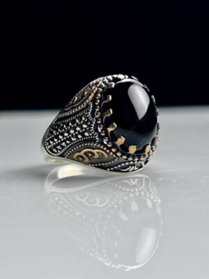 Black Agate Stone Silver Ring
