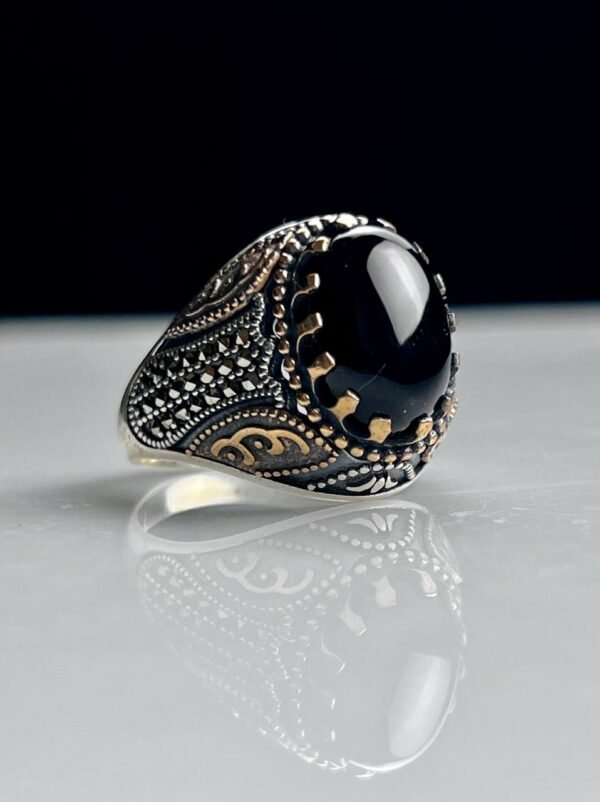 Black Agate Stone Silver Ring