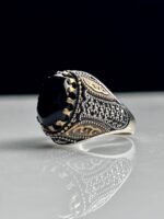 Black Agate Stone Silver Ring #080 - Image 3