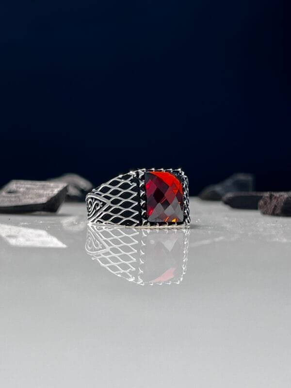 Red Zircon Stone Silver Ring