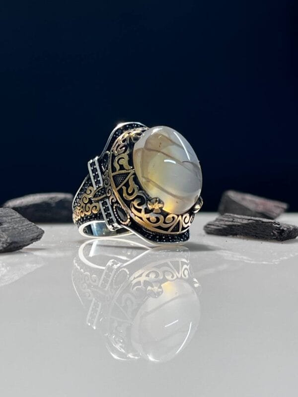 Dragon Agate Stone Silver Ring