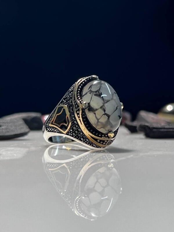 Dragon Agate Stone Silver Ring