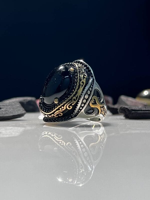 Black Agate Stone Silver Ring
