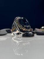 Black Agate Stone Silver Ring #091 - Image 3