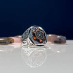 Red Zircon Stone Silver Ring #093