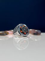 Red Zircon Stone Silver Ring #093